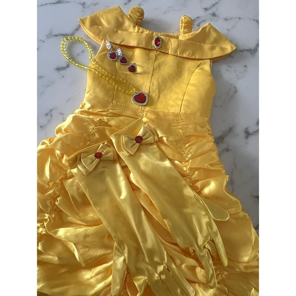 Girls Princess Belle Costume Yellow Off Shoulder Dress And Accessories 2T